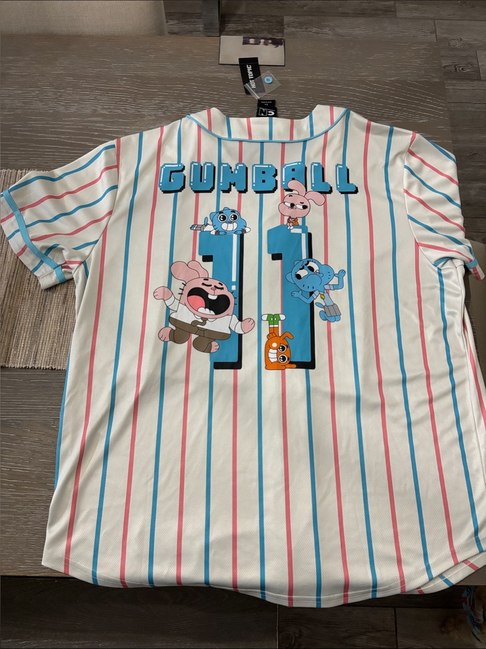 Cartoon Network Gumball Striped Short Sleeve Tee in White, Blue & Pink